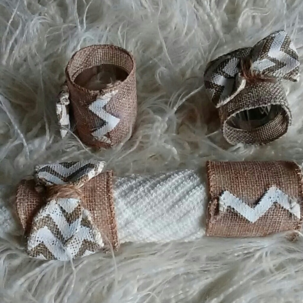 Handmade burlap napkin rings set of 4